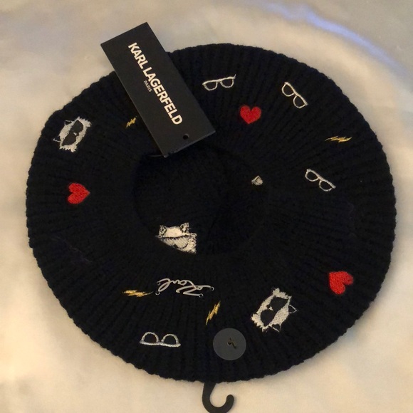 Karl Lagerfeld Paris Karl Icons Embroidered Knit Beret Color Black OS NWT - Picture 14 of 14